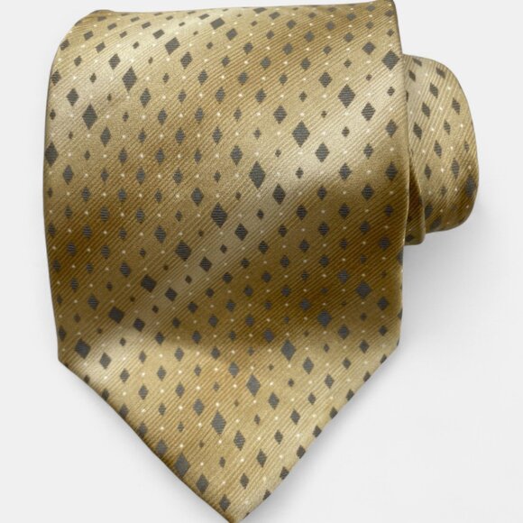 Van Heusen Silk Tie Geometric Gold Formal Dress Diamonds - Picture 2 of 6
